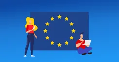 Anleger vor Europa-Flagge: Haben politische Börsen kurze Beine?