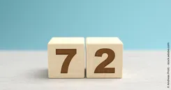 Die Zahl 72 auf Holzklötzen
