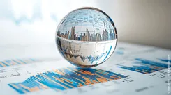 Weltkugel mit Spiegelung von Charts